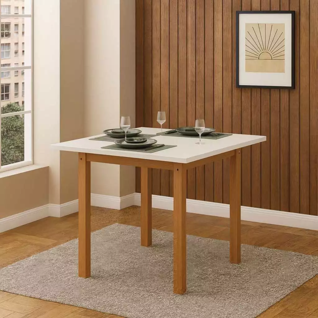 Mesa de Jantar Star 80x80 Quadrada Pés De Madeira Super Reforçados Delicada