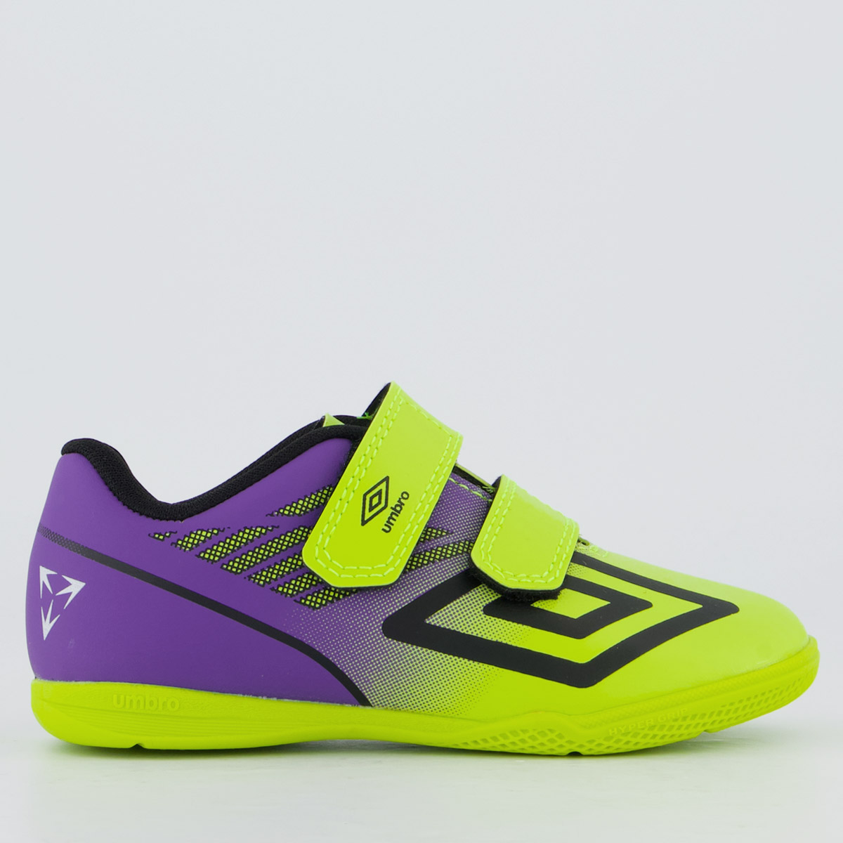 Chuteira Umbro Velocita Futsal Infantil Verde e Roxa