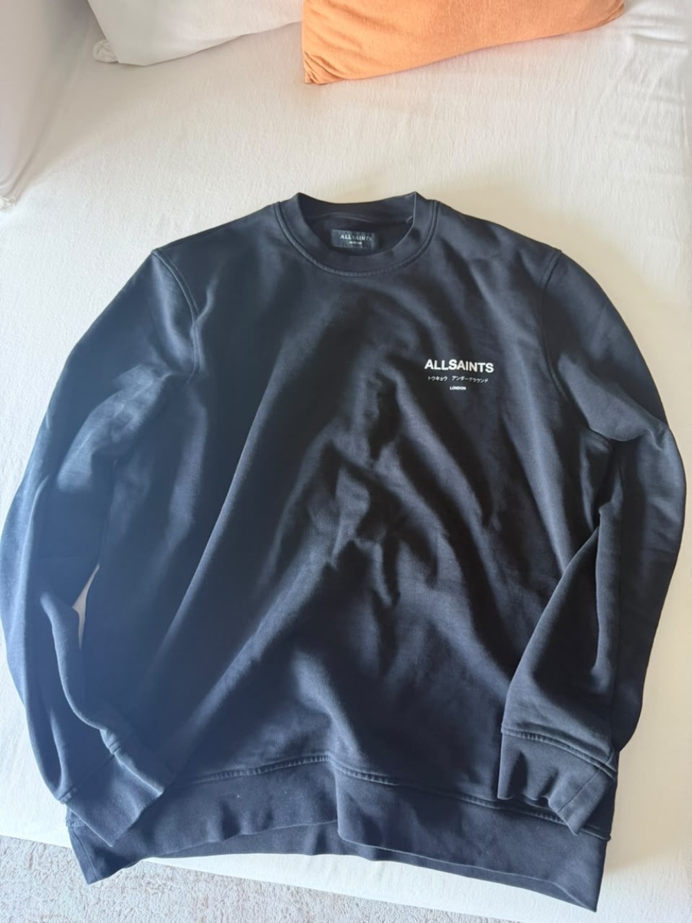 Moletom AllSaints Crewneck Underground Relaxed Fit Jet Black — M, Usado