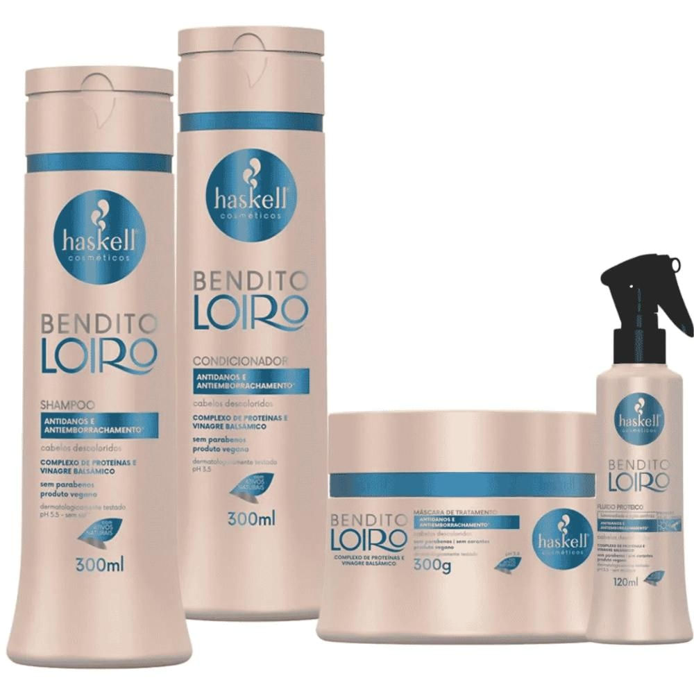 Kit Haskell Bendito Loiro Shampoo Cond Máscara Fluido