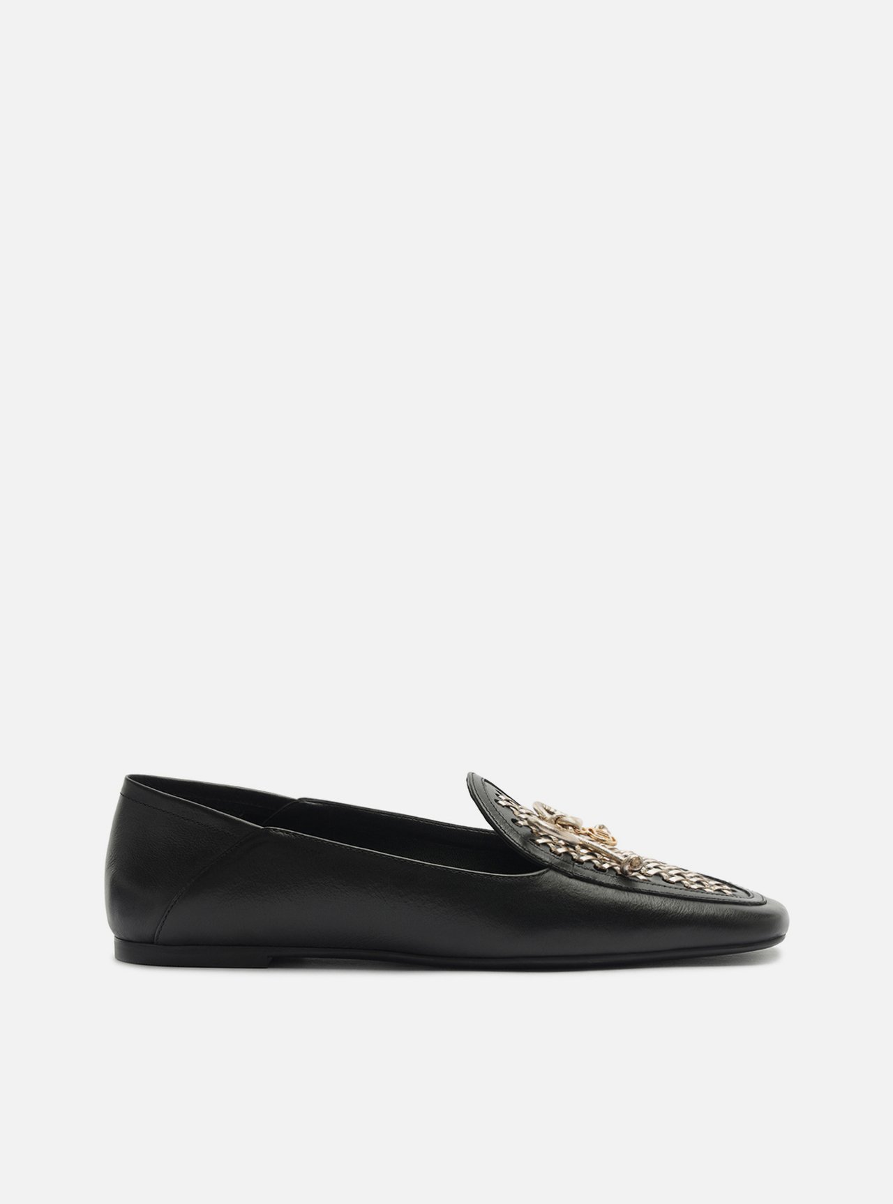 Mocassim Preto Bico Quadrado Tressê