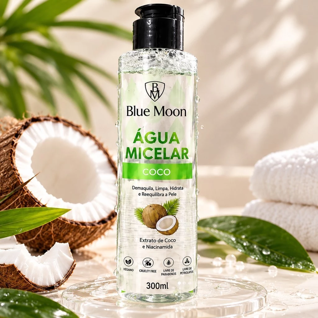 Água Micelar Blue Moon Coco 300ml Demaquilante Limpa Hidrata e Reequilibra a Pele