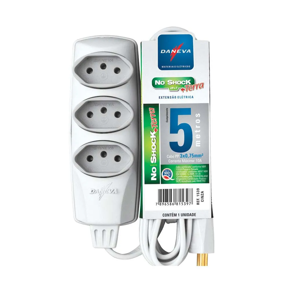 EXTENSAO NOSHOCK 90 PP 3X0,75 2P+T 10A CINZA 5M - DANEVA