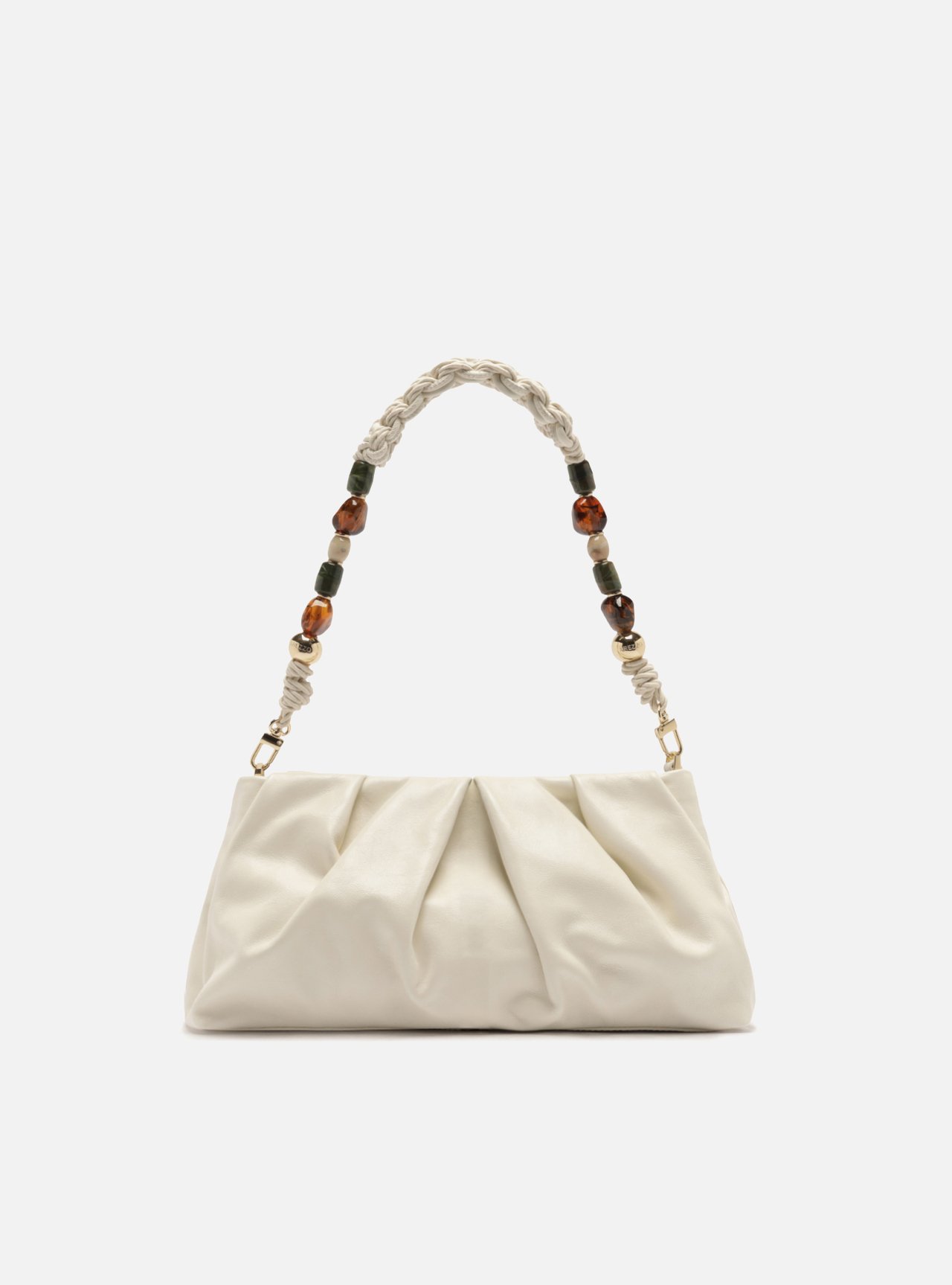Bolsa Shoulder Off White Couro Média Alça Pedraria