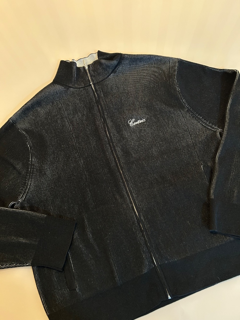 Suéter Corteiz 2 Tone Ribbed Knit Zip Up Black — G, Novo