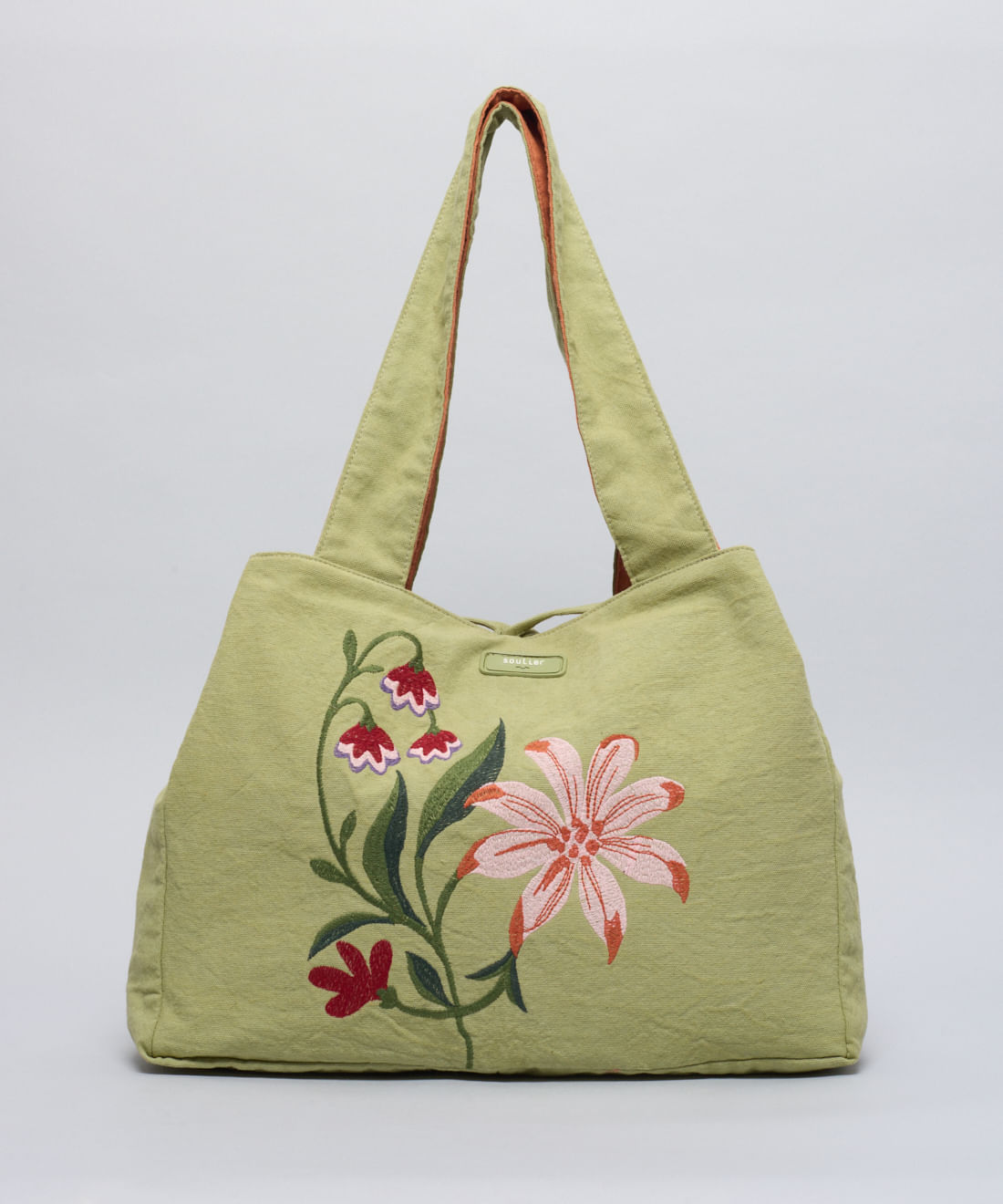 Bolsa Dupla Face Bordado Botanica - Capim Limao/Papaya