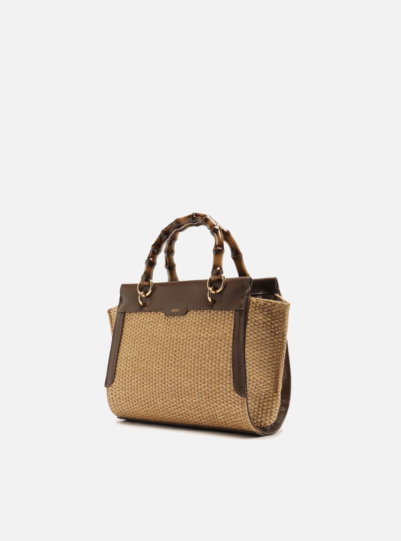 Foto 2 de Bolsa Tote Natural Palha Média Alça Bambu