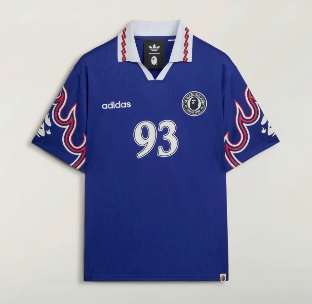 BAPE x adidas Camisa SSL Flame Japan Blue — P, Novo
