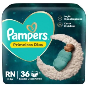 Fralda Pampers Primeiros Dias RN (Até 4 kg) 36 Unidades
