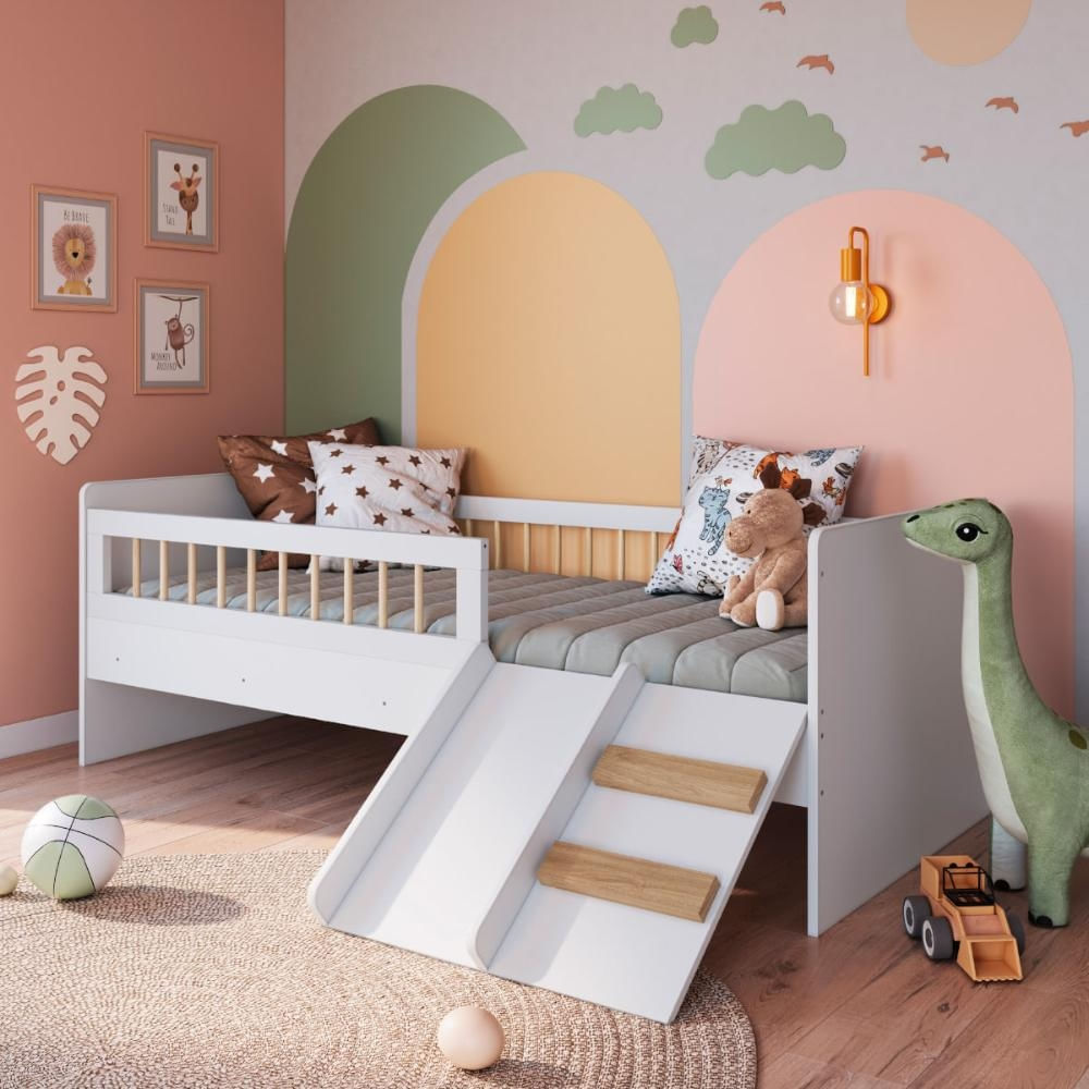 Cama Infantil Montessoriana Solteiro Branco Completa Móveis