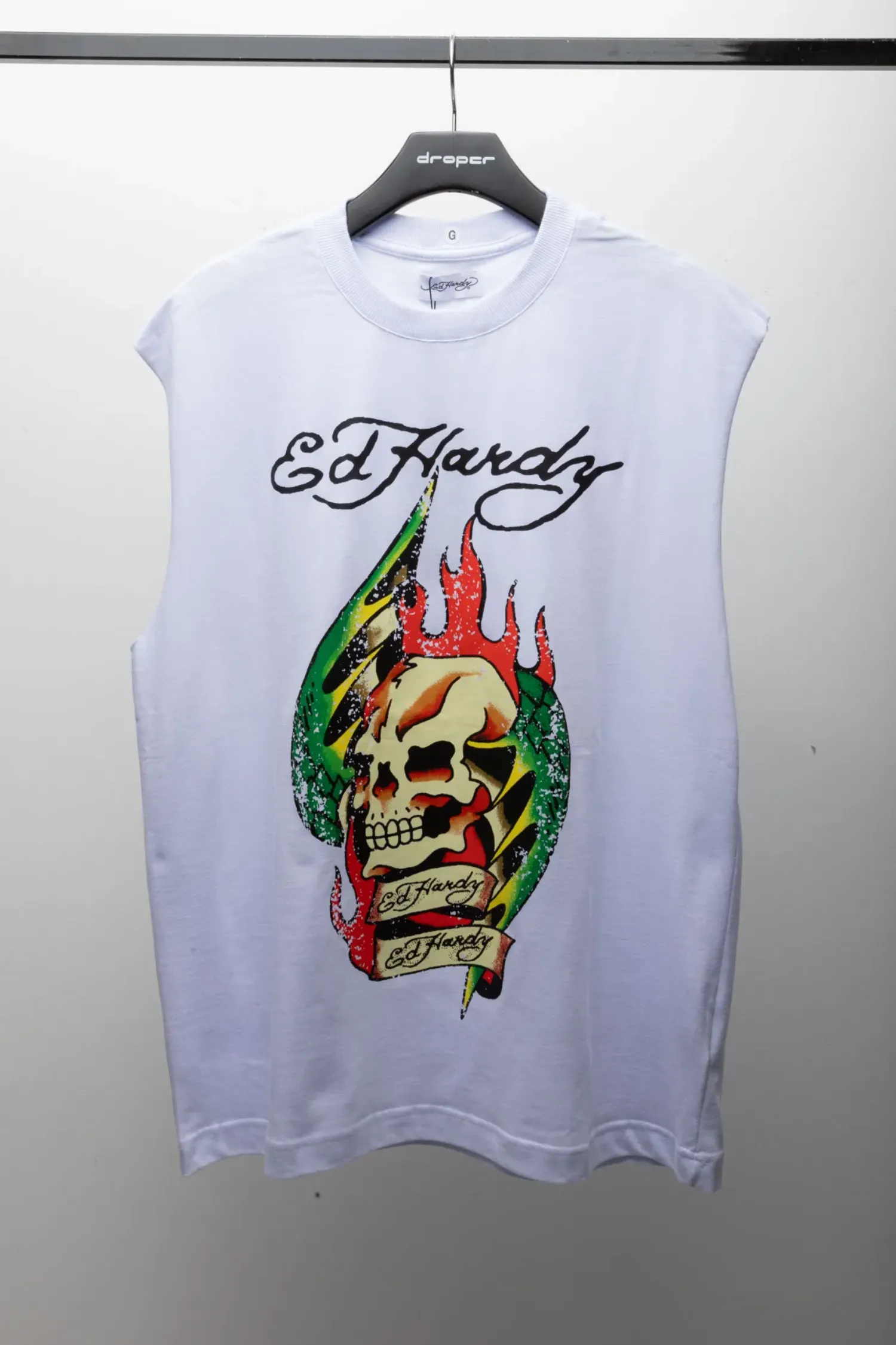 Camiseta Ed Hardy Sleeveless Skull White — G / XG, Novo
