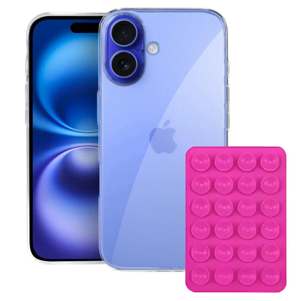 Kit Capa Crystal Slim para Iphone 16 + Ventosa ROSA Gshield