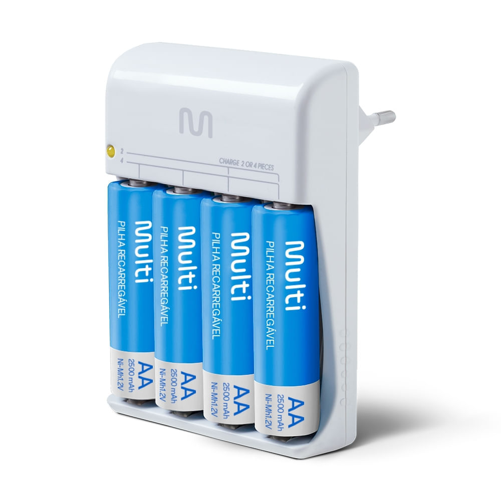 Carregador De Pilhas Multilaser AA/AAA + 4 Pilhas Aa 2500Mah Multi - CB054 CB054