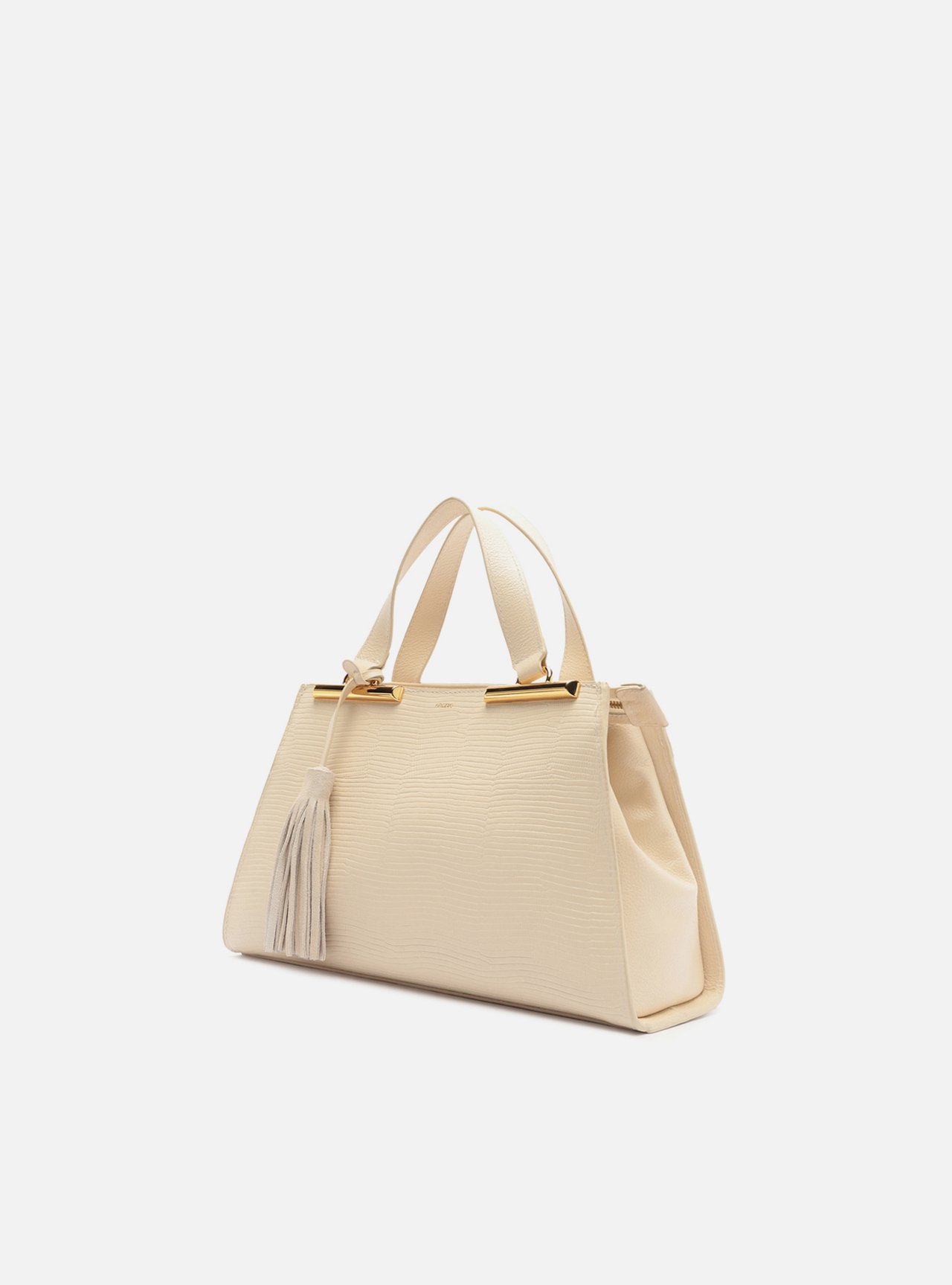 Foto 2 de Bolsa Tote Branca Couro Média Croco Franja