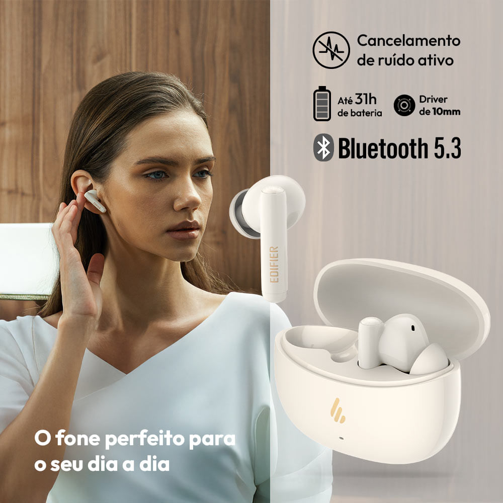 Foto 3 de Fone TWS com cancelamento de ruído EDIFIER X5 Pro Bluetooth 5.3 - Marfim