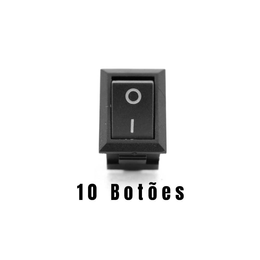 Combo 10 Botões Farol Milha Retangular Universal 2 Terminais Preto Plastico