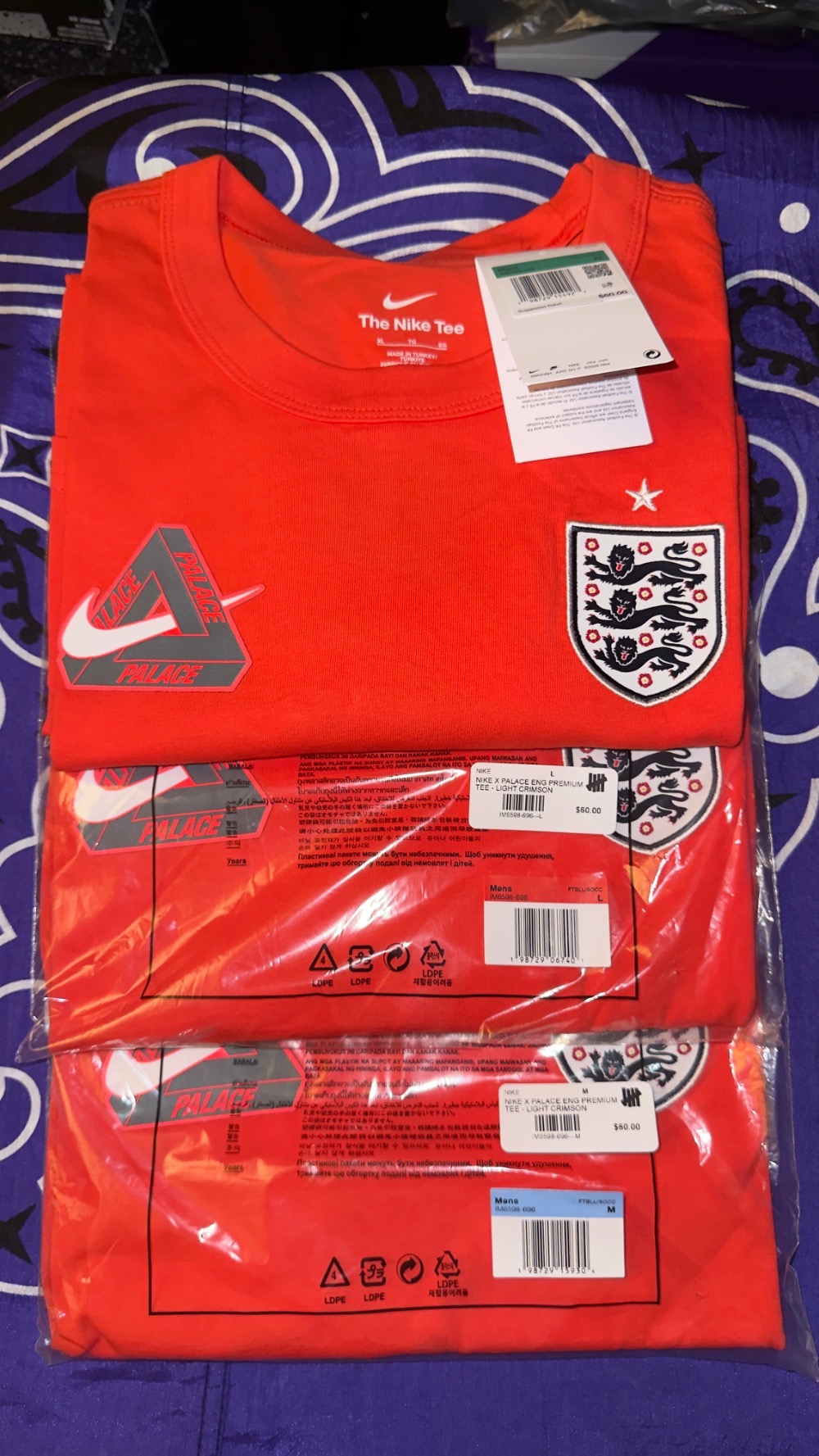 England x Palace x Nike Camiseta LT Crimson — M / G / XG, Novo