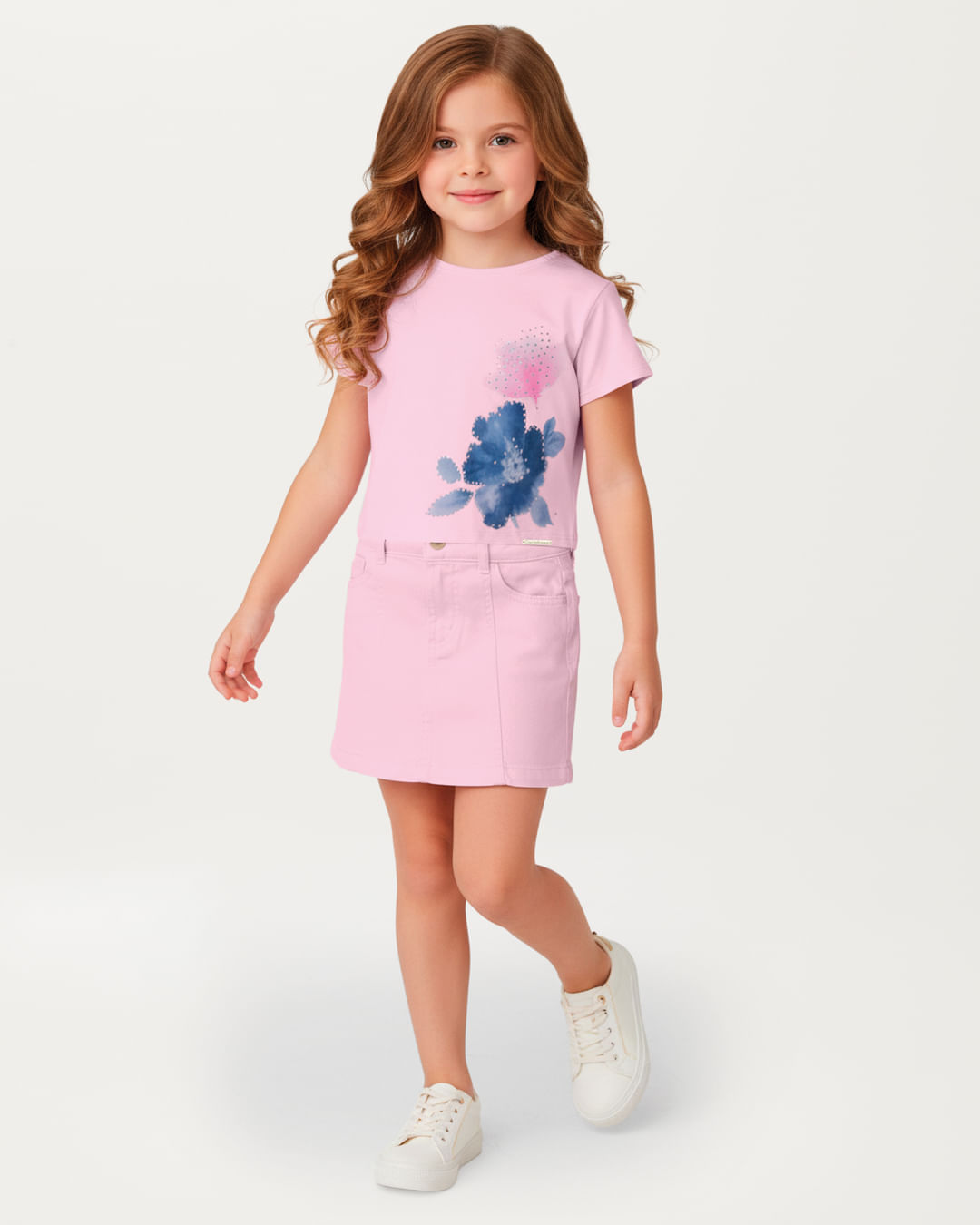 Conjunto Menina Blusa Box E Shorts Saia Em Sarja Stretch - Carinhoso — Rosa - 8