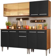 Armário de Cozinha Completa Madesa Emilly Dance com Balcão e Aéreo Vidro Reflex - Rustic/Preto