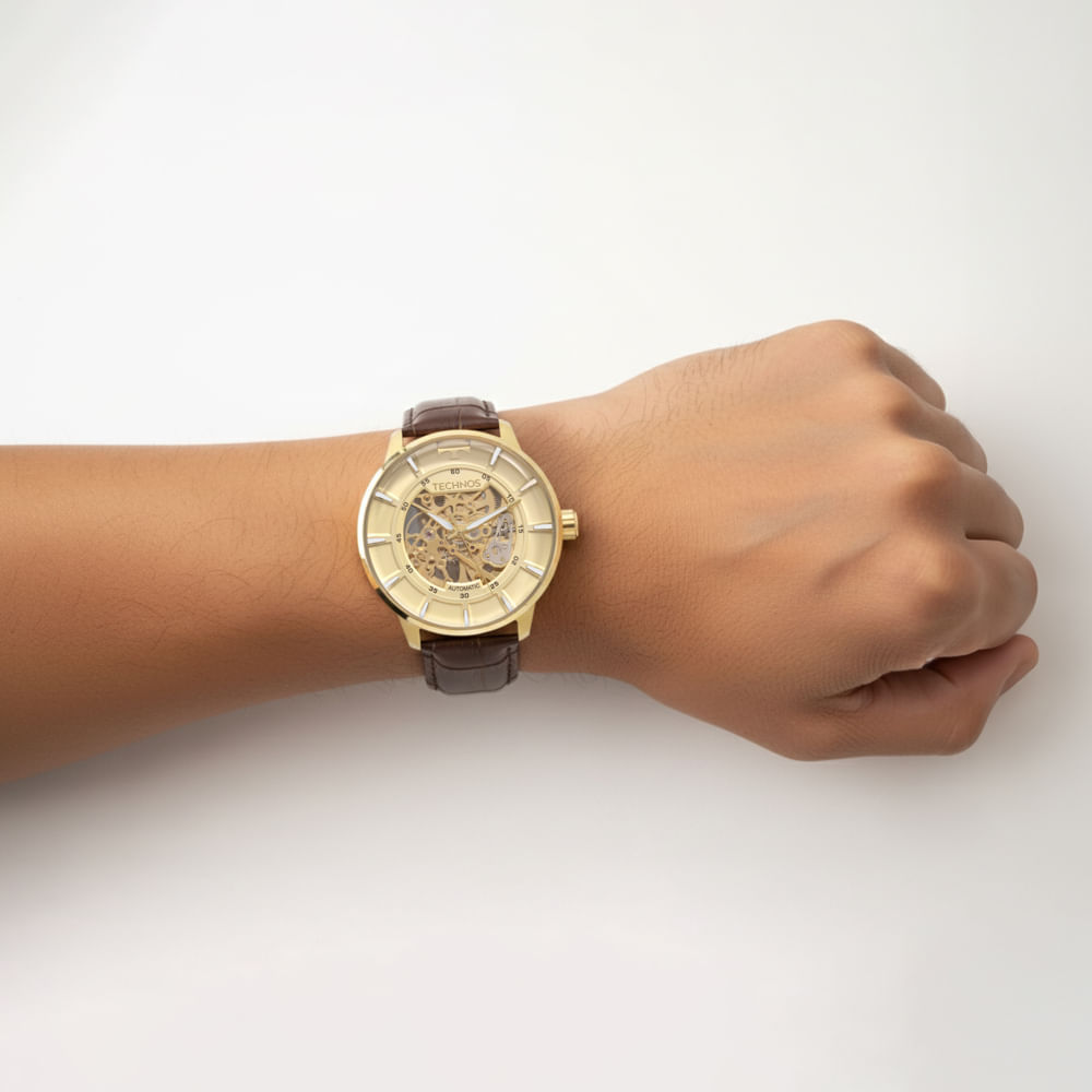 Foto 2 de Relógio Technos Masculino Automático Skeleton Dourado - G3265AK/0M