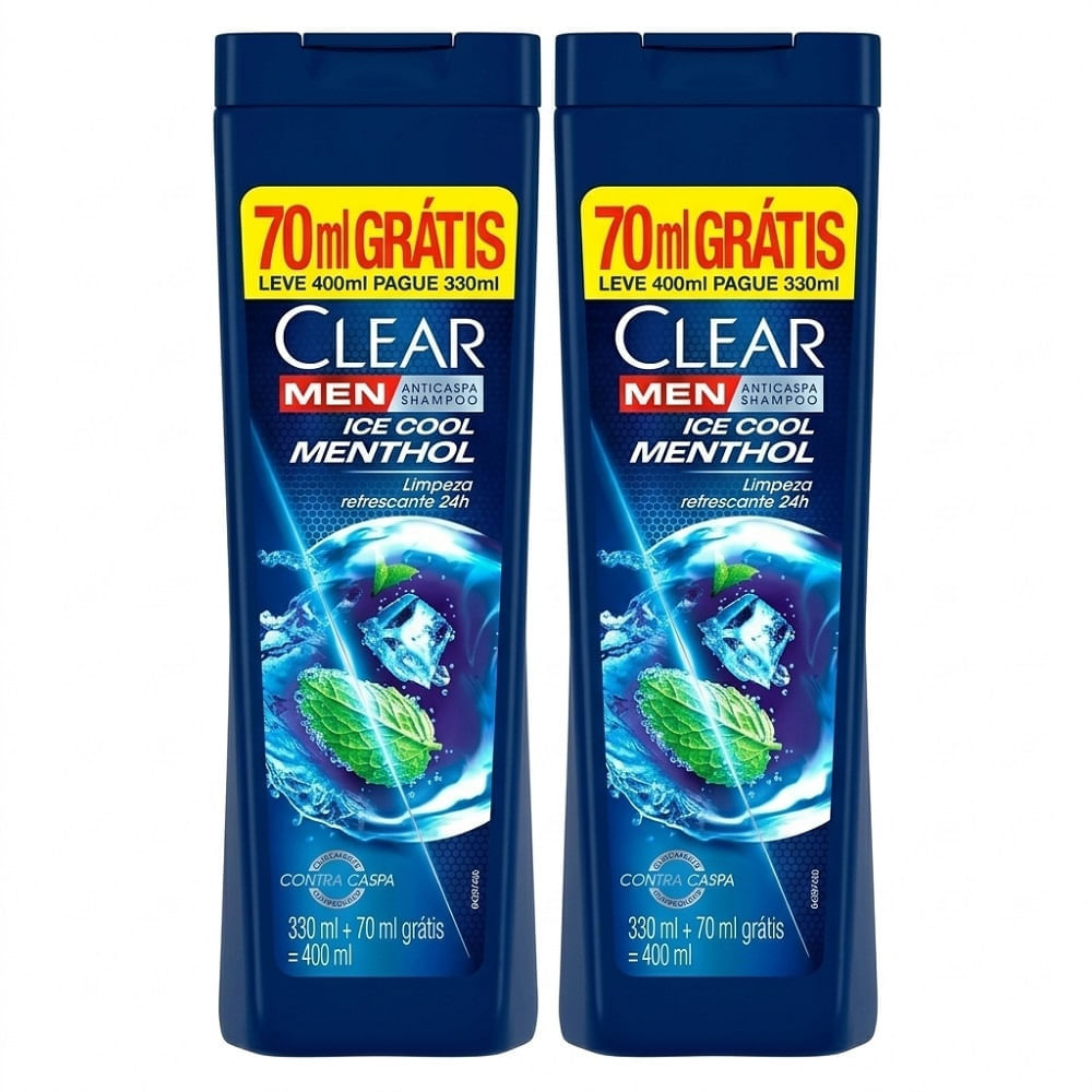 Kit 2 Shampoo Anticaspa Clear Men Ice Cool Menthol 400ml Cada