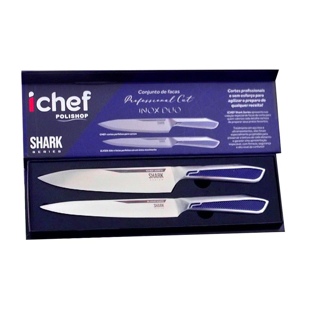 Conjunto de Facas Ichef Polishop Professional Cut Inox Duo Azul