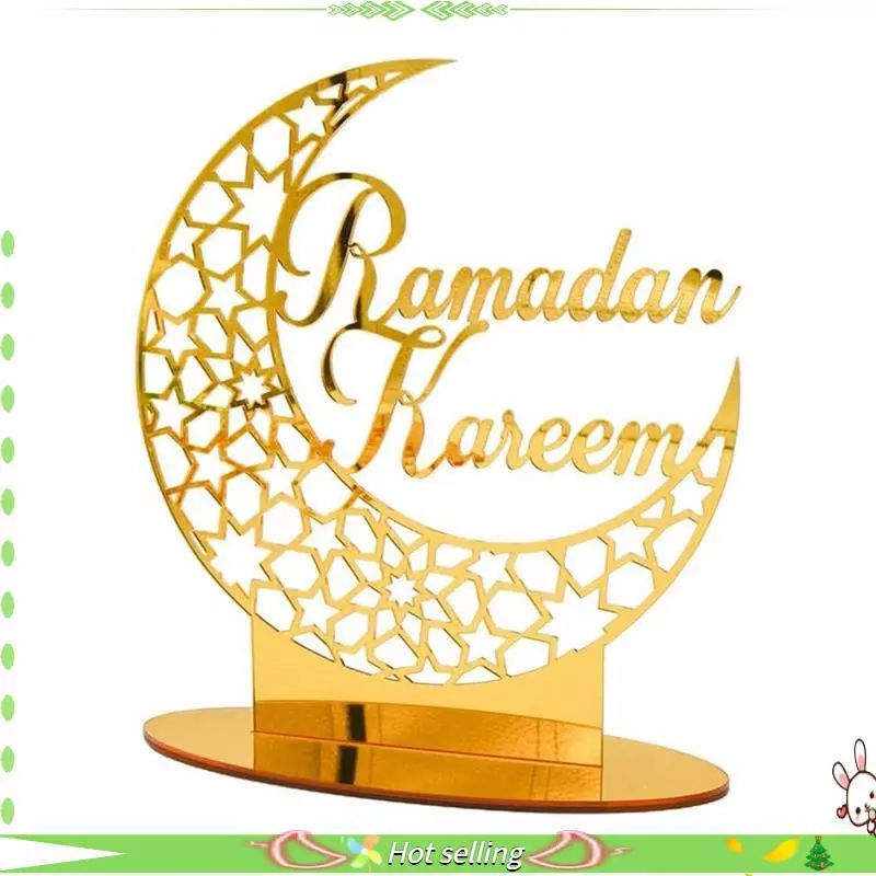 [Qualidade C] 1 Peça De Decoração De Mesa Acrílica Eid Mubarak , Luz Noturna Da Lua Do Ramadã , Estrela