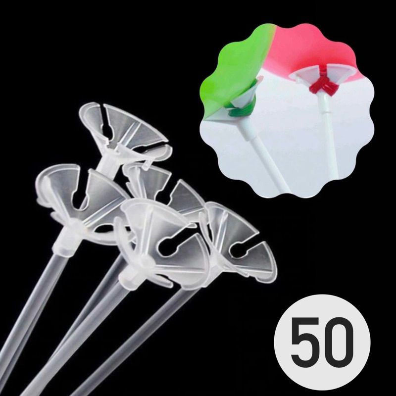 50 VARETAS 32CM COM SUPORTE PEGA BALÃO TRANSPARENTE (CHOCO)
