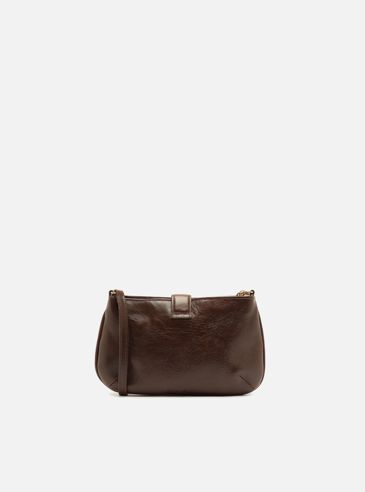 Foto 3 de Bolsa Tiracolo Marrom Couro Pequena Alça Corrente