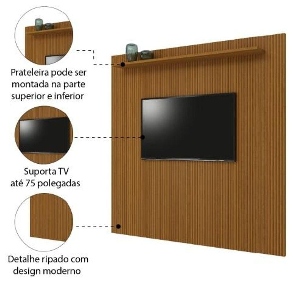 Foto 2 de Painel Para Tv Até 75 Polegadas Ripado Impressão 3D Egeo Com Prateleira 2,25M Cedro Edn Cedro