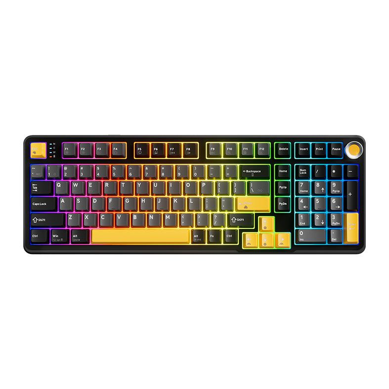 Teclado Mecanico Marvo Titan 98, RGB, Switch Banana Crystal, Tri-Mode, Cinza e Amarelo, KG986W