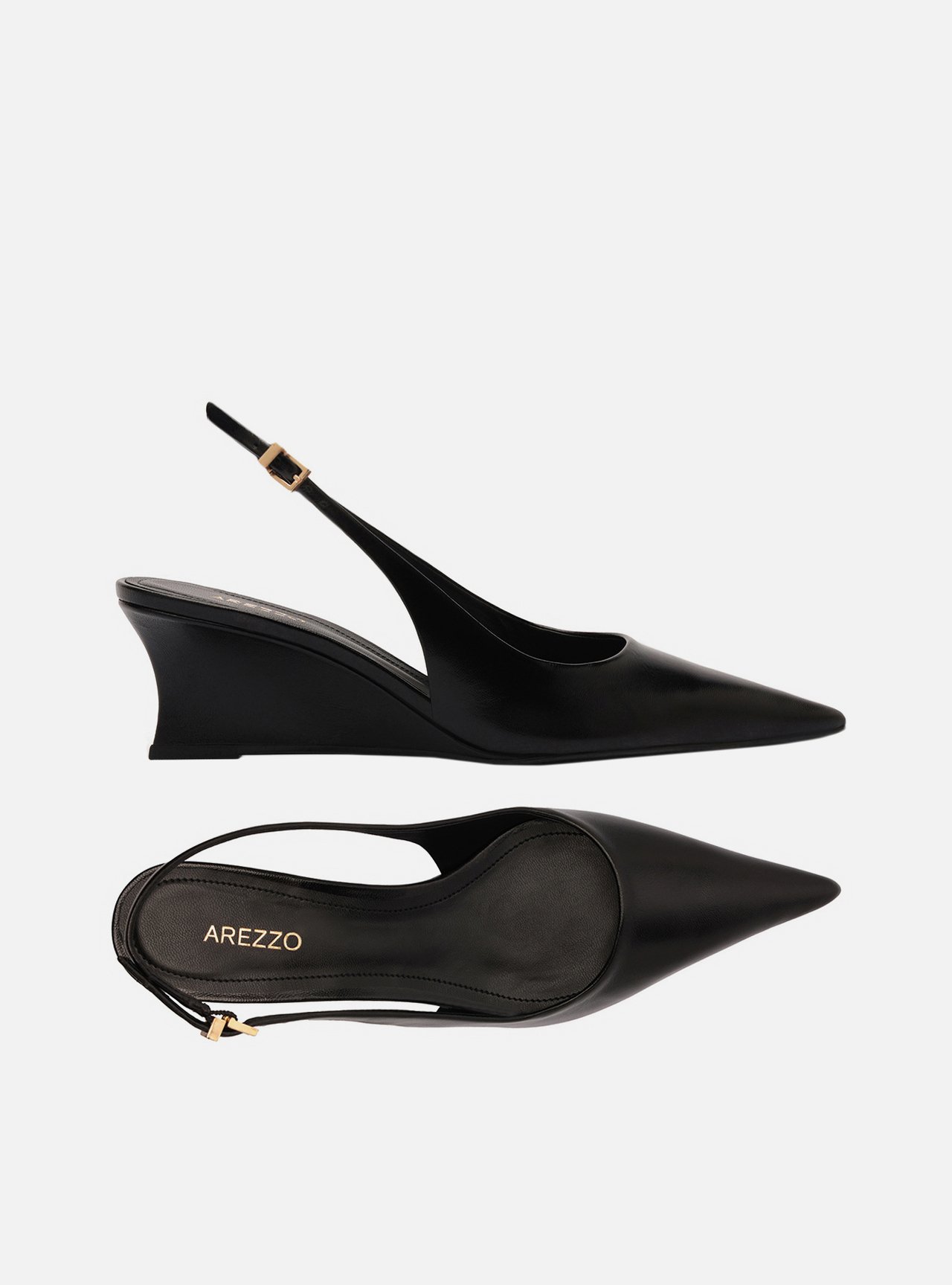 Foto 5 de Scarpin Preto Couro Salto Baixo Anabela Slingback
