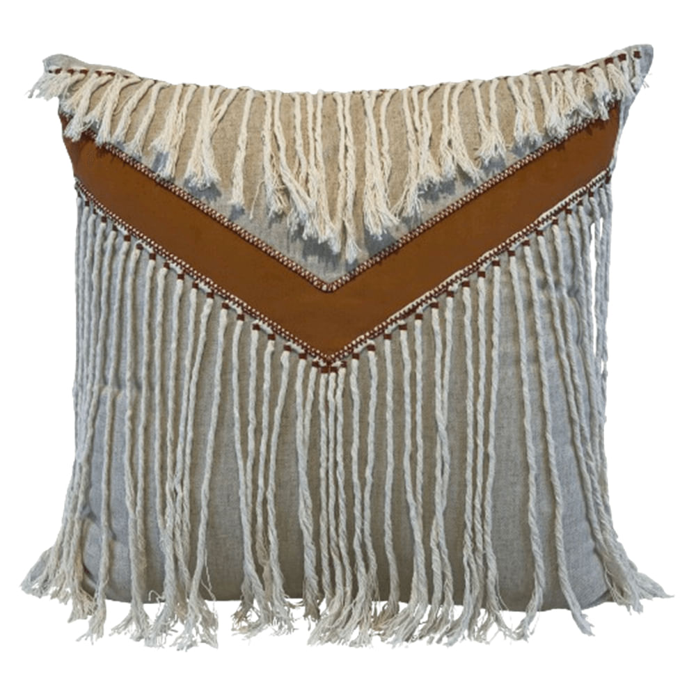 Almofada De Linho Cru Com Aplicação Macramê Ocre 52Cm - Decortextil NA