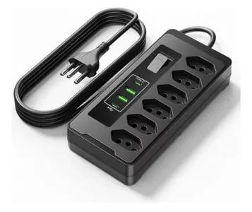 Filtro Linha 6 Tomadas 2 USB 2 Type-C 2500W