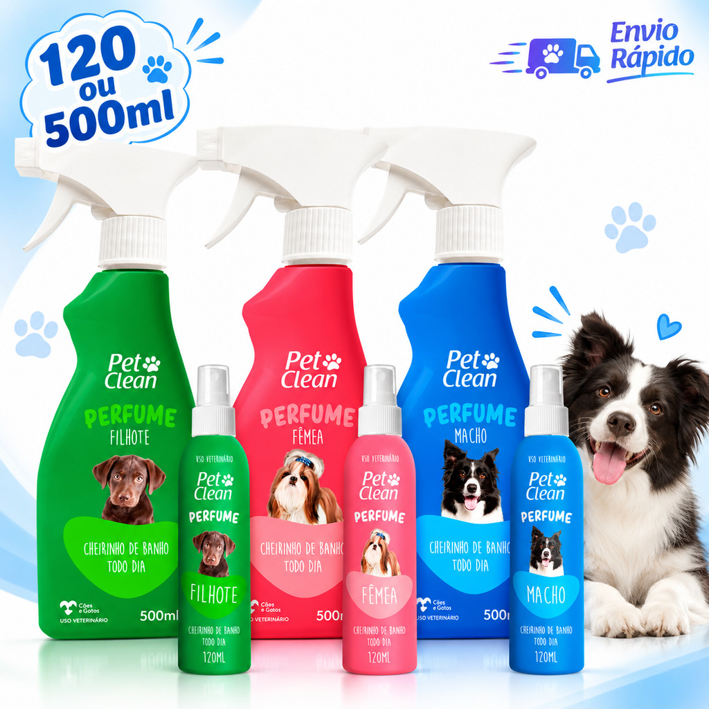Perfume Para Cães e Gatos Macho Fêmea Filhotes 120ml ou 500ml Cheiroso Para Pets Colônia