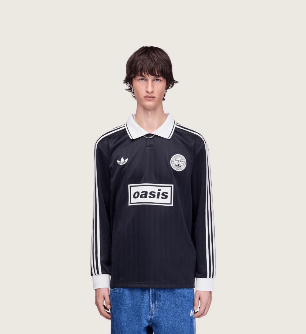 Oasis x adidas Camiseta Long Sleeve Tour Jacquard Stripe Black Cream White — XG, Novo