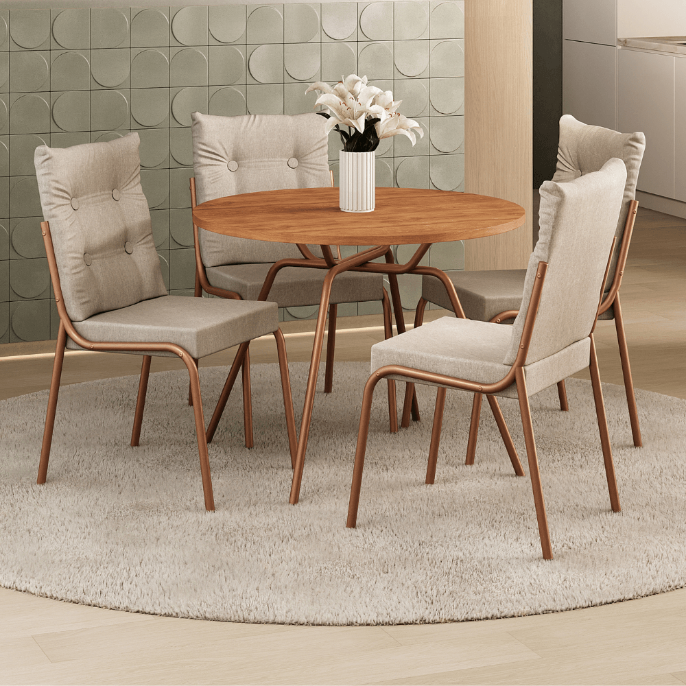 Conjunto Sala de Jantar 4 Cadeiras Lisboa Carraro Rosê Cobre