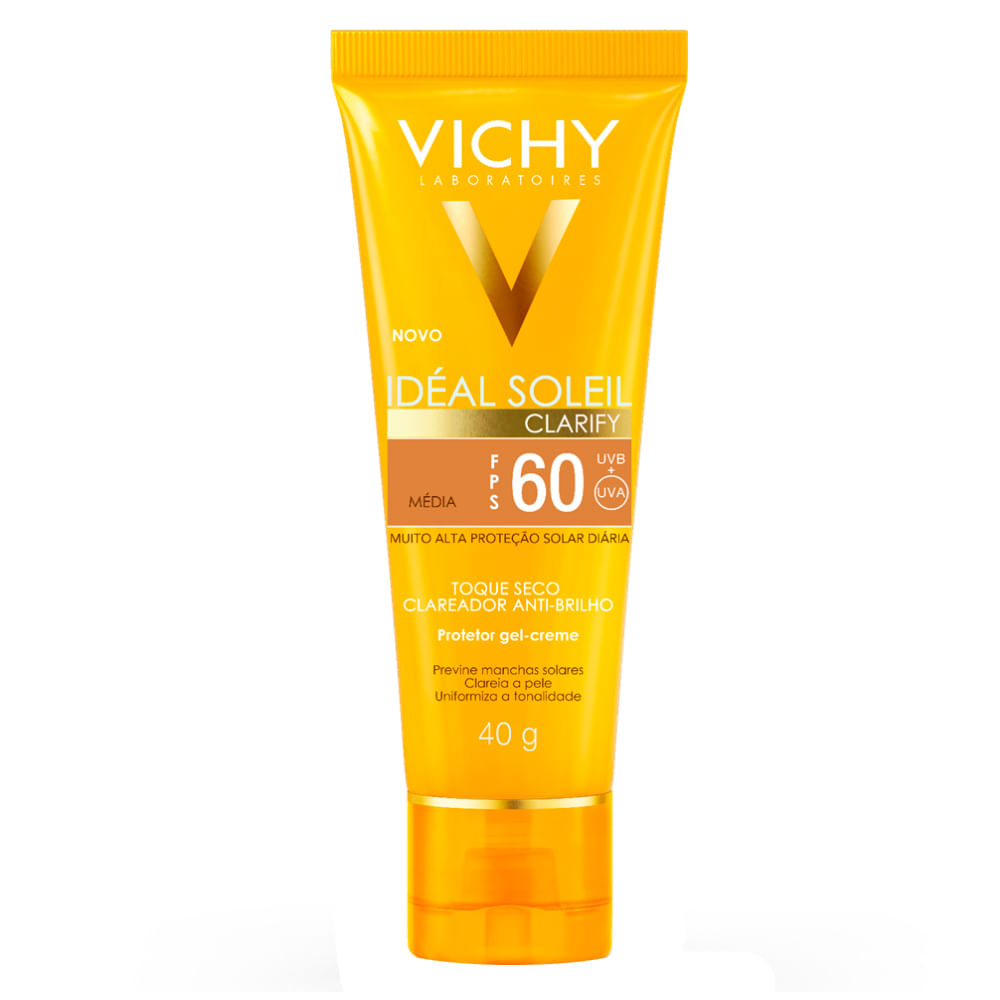 Protetor Solar Facial com Cor Clareador Anti-brilho Vichy Capital Soleil Clarify FPS60 40g — Media