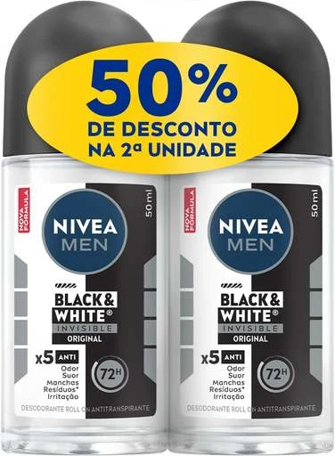 NIVEA Kit MEN Desodorante Antitranspirante Roll On Invisible for Black & White 50ml
