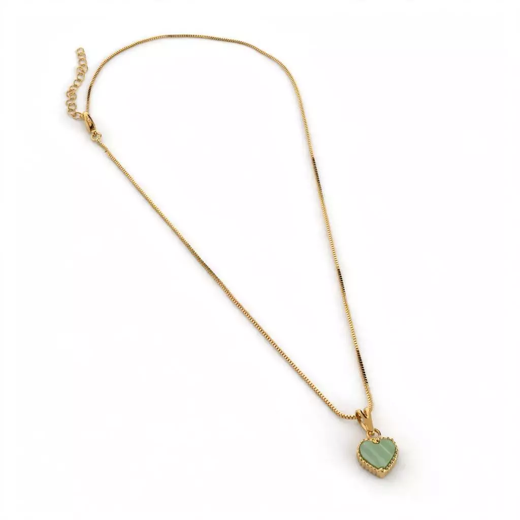Colar Feminino Coração Verde Dourado Corrente Veneziana Ajustável