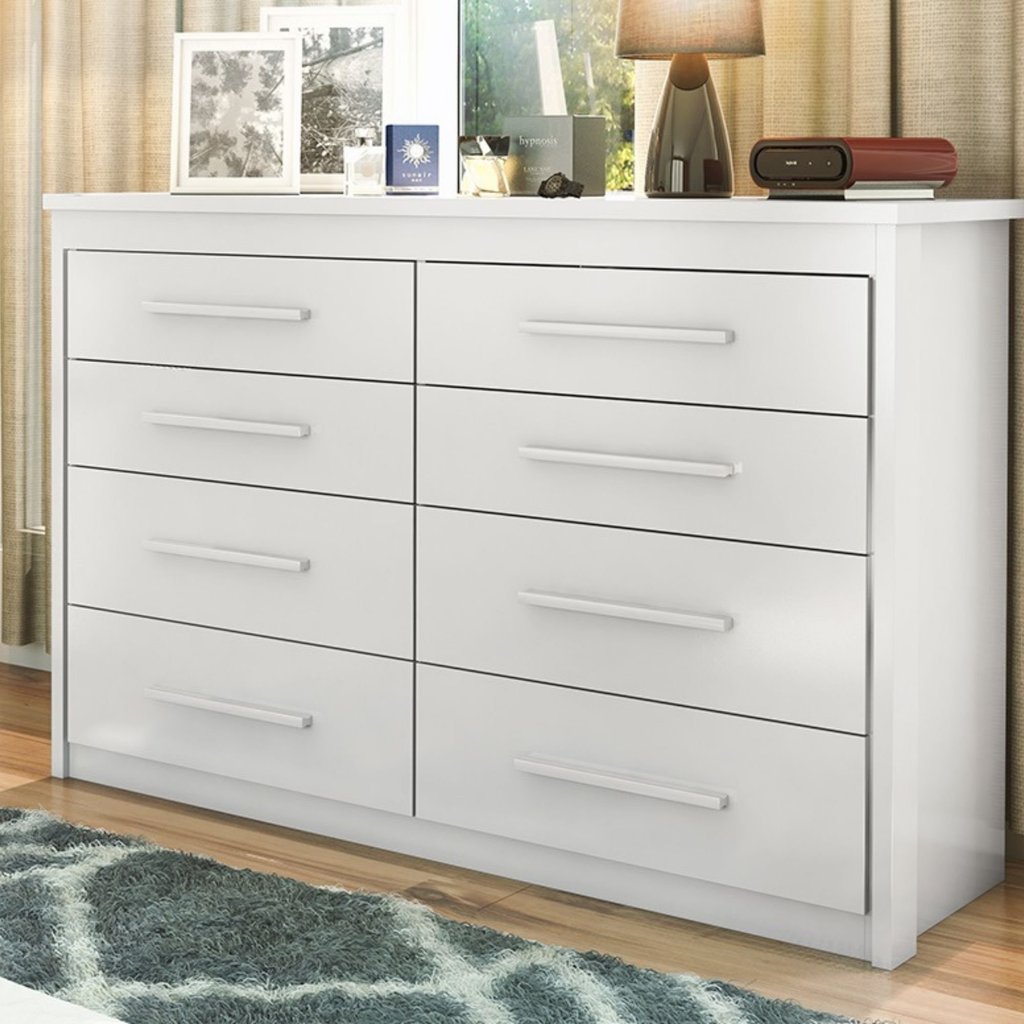 Cômoda para Quarto 8 Gavetas Elegance Branco Branco