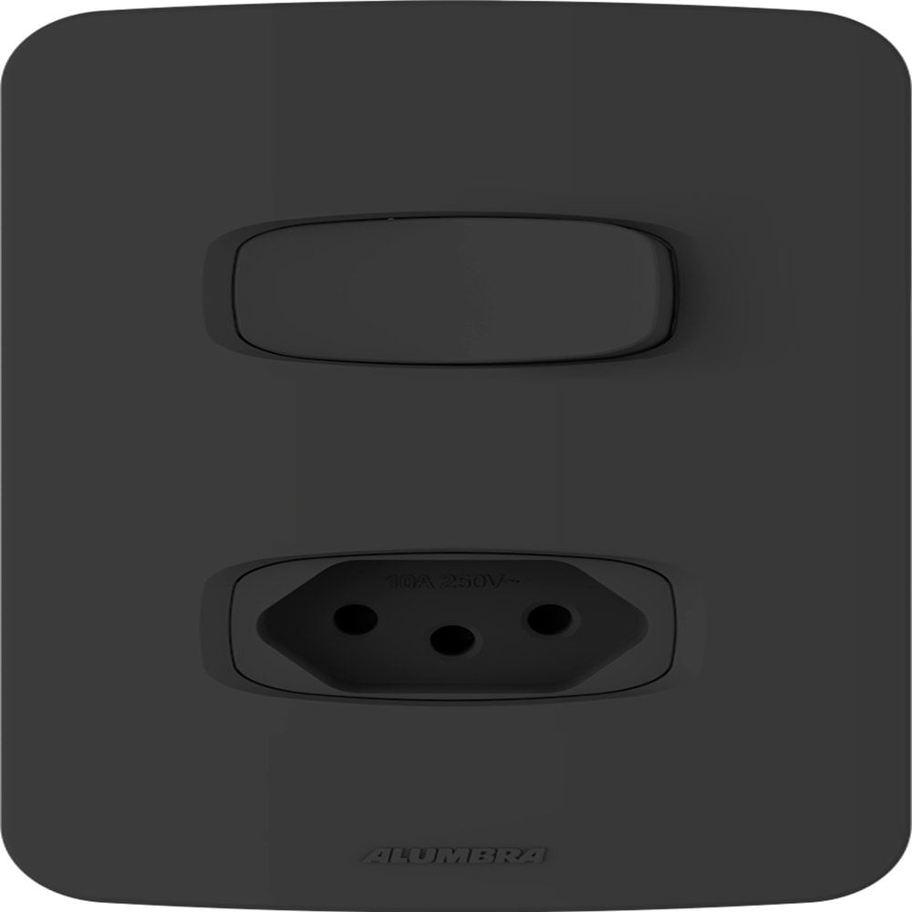 Interruptor Simples E Tomada 10A Placa 4X2 Preto Gracia Maxx Alumbra