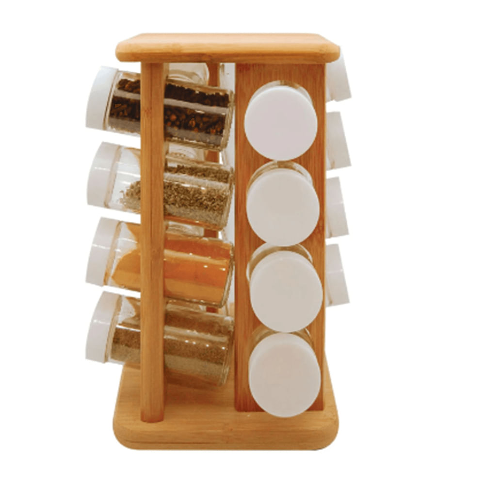 Porta Temperos Giratório Keep Bambu 28X18cm 17 Peças - Ou