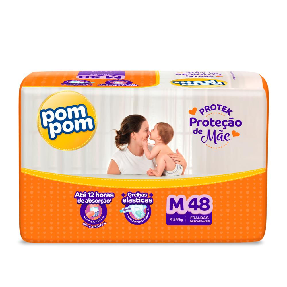 Fralda Pom Pom Derma Protek Proteção de Mãe Mega M com 48un