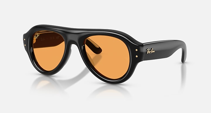 Ray-Ban Óculos De Sol Aviator Puffer - Quadro Preto Lente Laranja 52-21