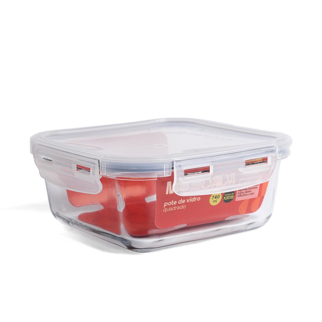 Pote de Vidro 740ml Hermético Marmita com Tampa de Plástico Quadrado - Oikos
