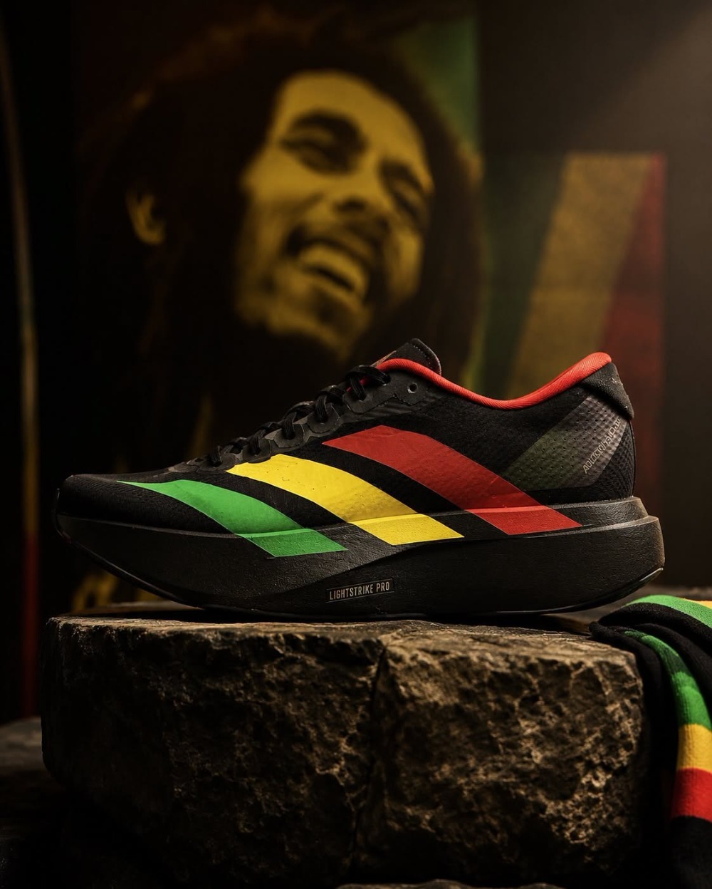 Bob Marley x adidas Adizero Evo SL Jamaica 26 Core Black Vivid Green — 39 / 39.5 / 40 / 40.5 / 41 / 41.5 / 42 / 42.5 / 43 / 43.5 / 44 / 46, Novo