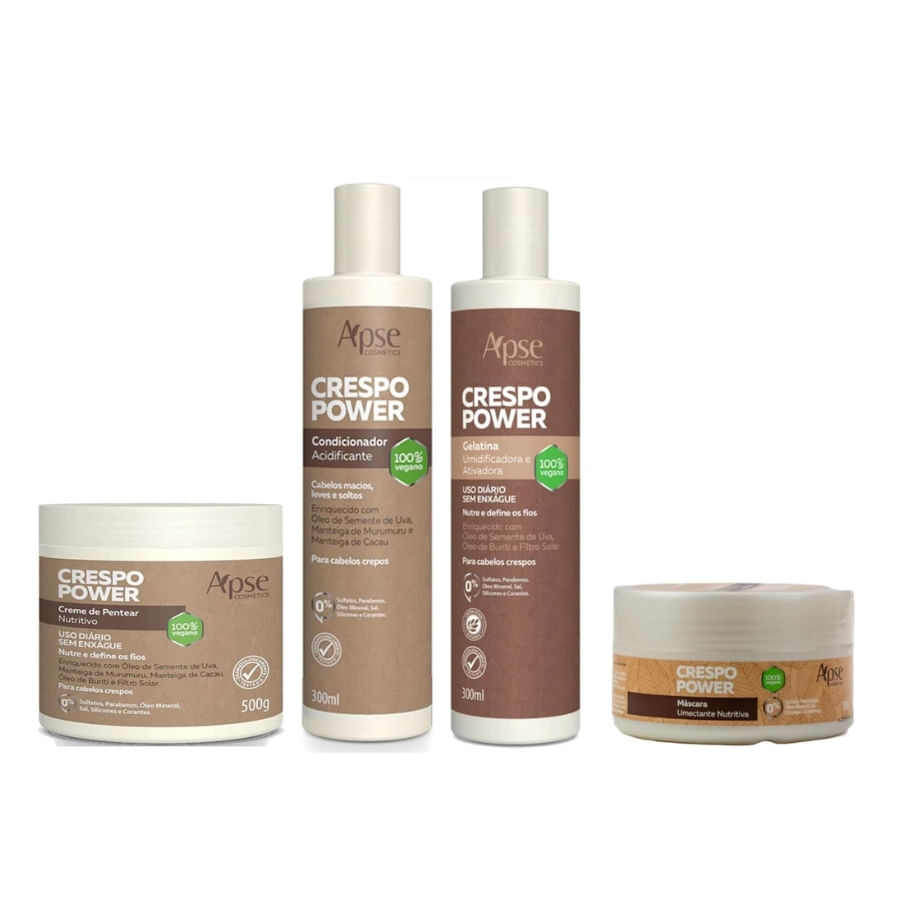 Apse Crespo Power Gelatina e Condicionador e Máscara e Creme de Pentear