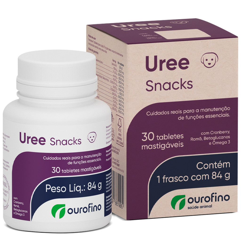 Uree Snacks Suplemento 30 tabletes palatáveis ourofino Cães