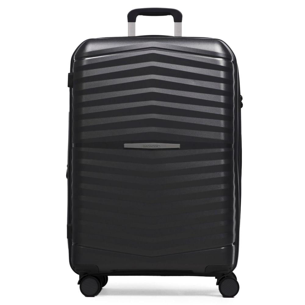 Mala de Viagem Grande 32 Kg Polipropileno 4 Rodas Hong Kong Preta G / Preto
